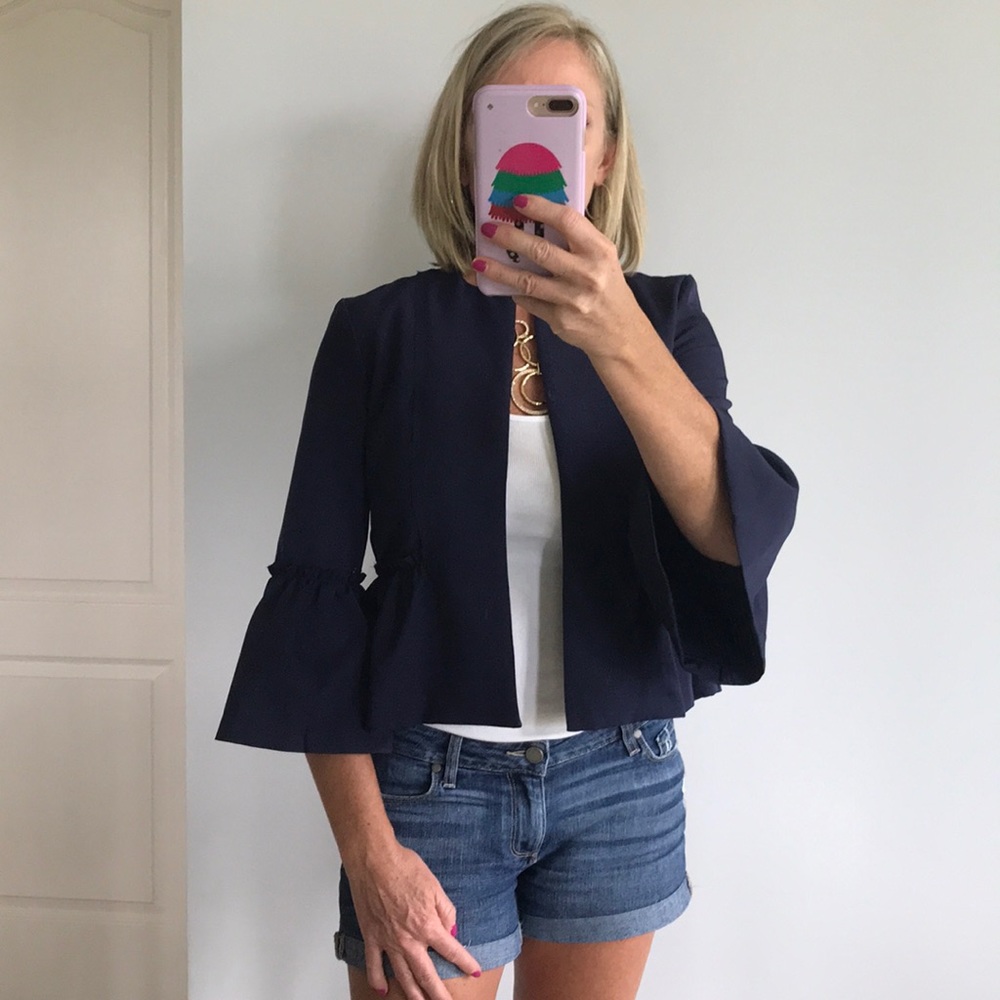 Blue Open Front Blazer - Picture 2 of 7